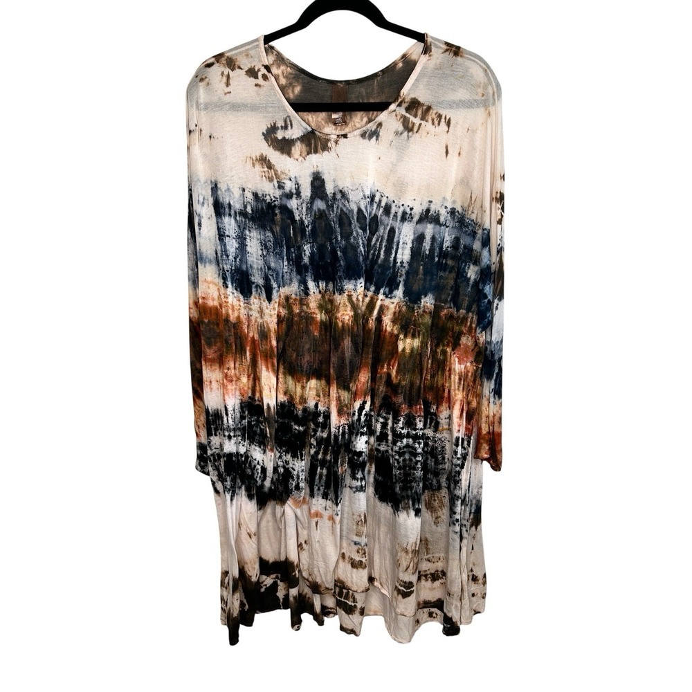 Gilda Midani Boho Hand Dyed Tunic Top Dress OS Lagenlook Art To Wear Slouchy L/S